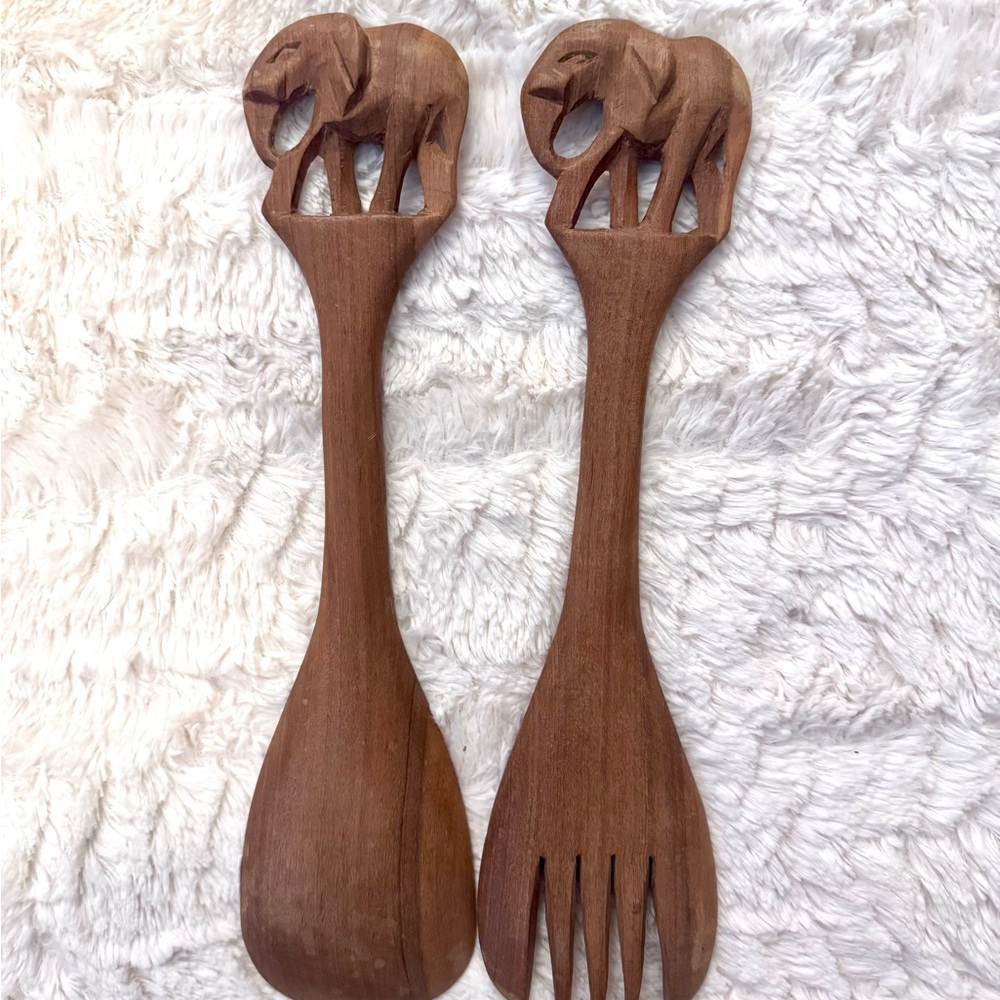 Handcrafted Wooden Animal Utensil Set of 8 safari animals beautiful Tanzanian - Picture 3 of 7